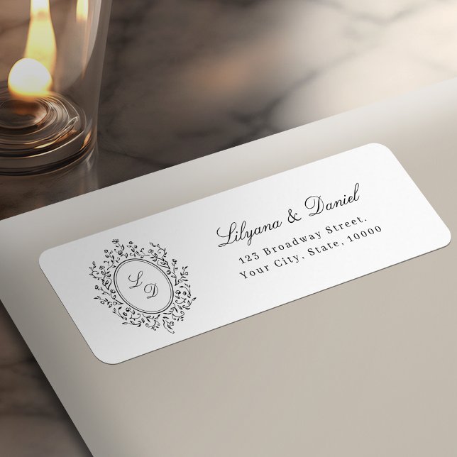 Elegantes florales Monogramm klassisches Rücksende (Elegant Floral Monogram Classic Return Address Label)