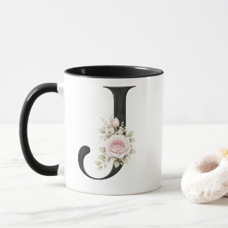 Elegantes florales Monogramm-Logo Buchstabe J Tasse