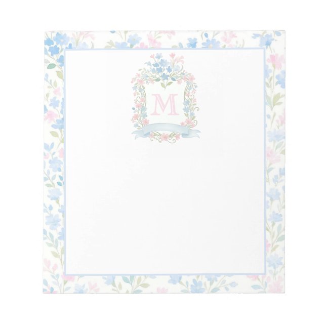 Elegantes florales Monogramm Notizblock (Vorderseite)