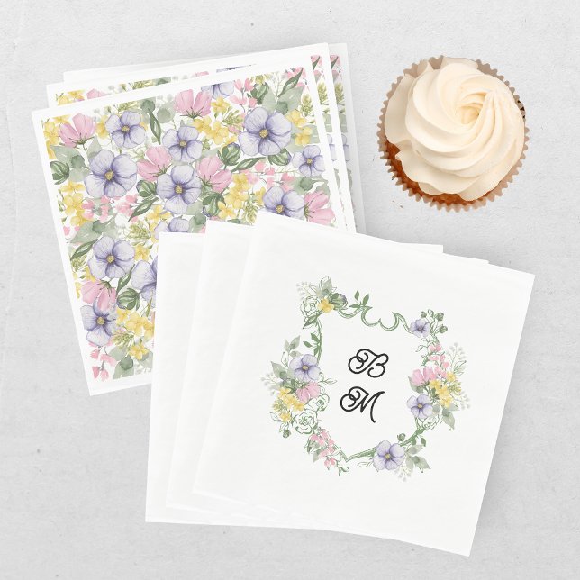 Elegantes Florales Monogramm-Wappen-Foto Hochzeit Serviette (Von Creator hochgeladen)
