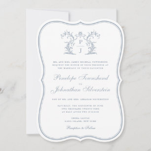 Elegantes florales Monogramm-Wappen-Regency-Hochze Einladung