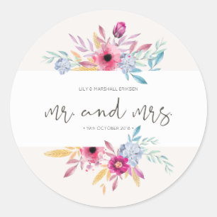 Elegantes florales Mr & Mrs Hochzeit   Aufkleber S
