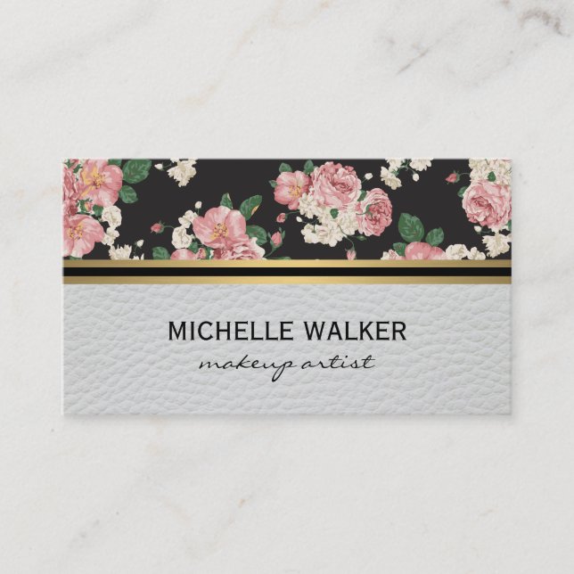 Elegantes florales Muster Gold Metallic Trim Marmo Visitenkarte (Vorderseite)
