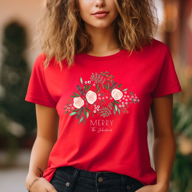 Elegantes florales Muster Weihnachtsfeiertag T-Shirt (Elegant Floral Pattern Christmas Holiday T-Shirt)
