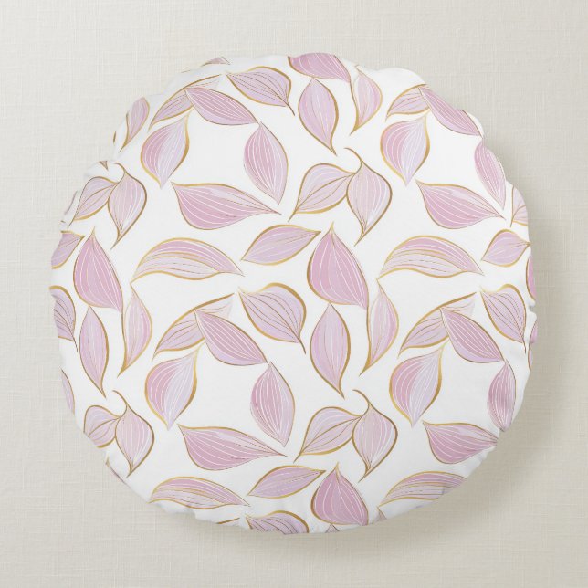 elegantes, florales nahtloses Muster mit rosa Blät Rundes Kissen (Vorderseite)
