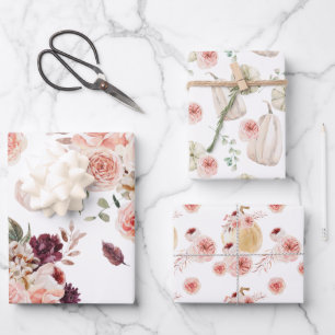 Elegantes, florales Pumpkin Wasserfarben Geschenkpapier Set
