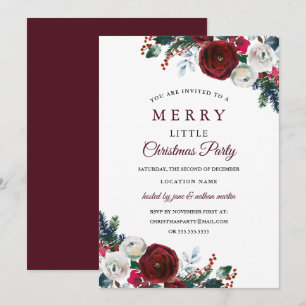 Elegantes florales Red Burgundy Weihnachtsfest Par Einladung