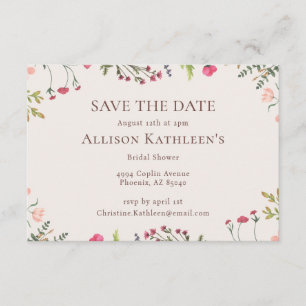 Elegantes, florales Rosa Brautparty Save the Date Begleitkarte