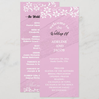 Elegantes florales rosa-weißes Hochzeitsprogramm Einladung