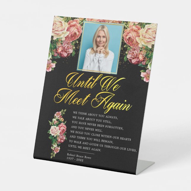 Elegantes florales Rosy-Foto Begräbnisgedicht Sockelschild (Vorderseite)