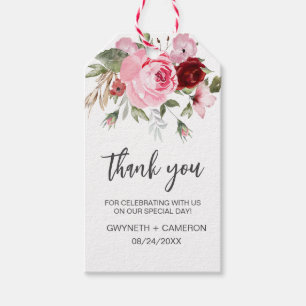 Elegantes Florales Rot und Rosé Dankeschön Geschen Geschenkanhänger