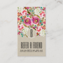 Elegantes florales Rustic Kraft Monogram Shabby Ch Empfehlungskarte