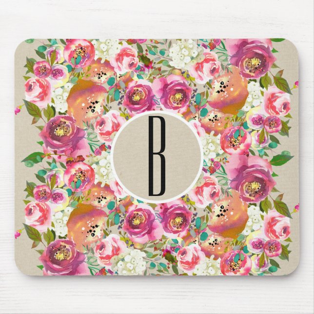 Elegantes florales Rustic Kraft Monogram Shabby Ch Mousepad (Vorne)
