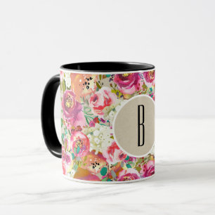 Elegantes Florales Rustikales Chic Kraft Monogramm Tasse