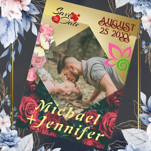Elegantes, florales Save the Date individuelles Fo Einladung (Von Creator hochgeladen)