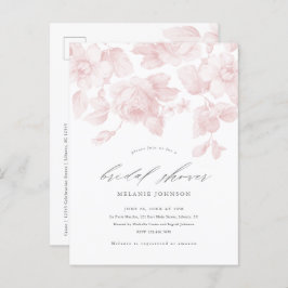 Elegantes, florales Script Rosa Brautparty Einladungspostkarte