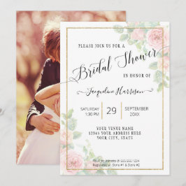 Elegantes, florales Script Rosa im Gold-Brautparty Einladung