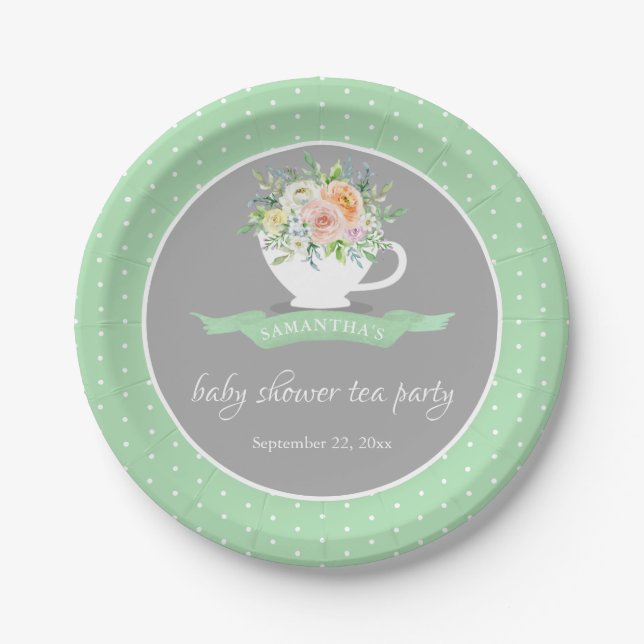 Elegantes florales Teacup Baby Dusche Tee Party Pappteller (Vorderseite)