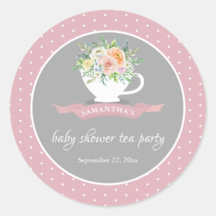 Elegantes florales Teacup Baby Dusche Tee Party Runder Aufkleber