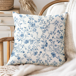 Elegantes florales Toile Blau Weiß im Vintage-Stil Kissen