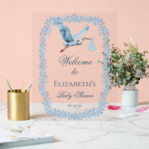 Elegantes florales Toile-Rahmen Blau Storch Babypa