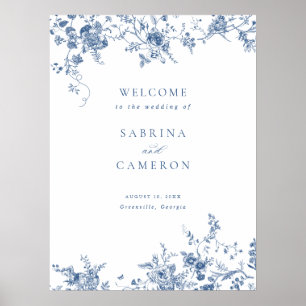 Elegantes florales Vintage-Blaues Hochzeits-Willko Poster