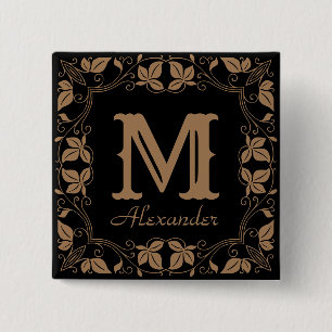 Elegantes florales Vintage-Monogramm mit individue Button