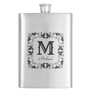 Elegantes florales Vintage-Monogramm mit individue Flachmann