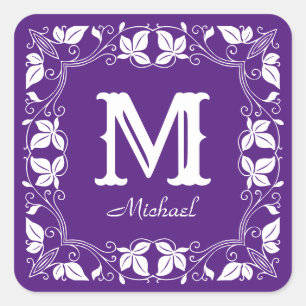 Elegantes florales Vintage-Monogramm mit individue Quadratischer Aufkleber