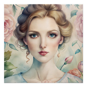 Elegantes, florales Vintage-Porträt Glänzendes Pos Poster