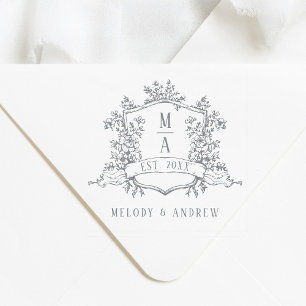 Elegantes florales Wappen Hochzeit Permastempel