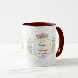 Elegantes florales Wappen mit goldenen Initialen M Tasse