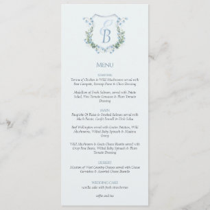Elegantes florales Wappen-Monogramm-Hochzeit Menükarte