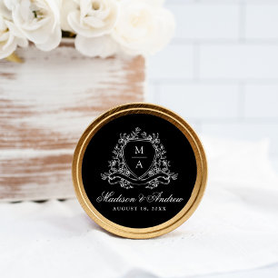 Elegantes florales Wappen-Monogramm Schwarze Hochz Runder Aufkleber