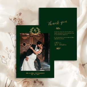 Elegantes florales Wappen Smaragd Gold Dankeskarte