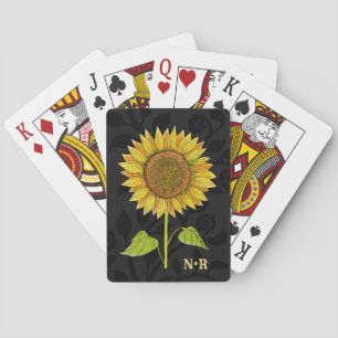Elegantes florales Wasserfarben-Sonnenblumen-Monog Spielkarten