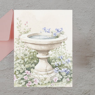 Elegantes florales Wasserfarben-Vogelbad-Garten Postkarte
