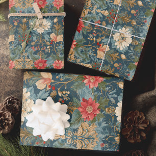Elegantes florales Weihnachten Geschenkpapier Set