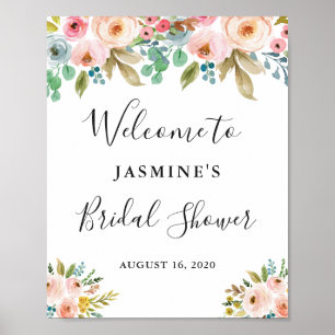 Elegantes florales Willkommensschild für Brautpart Poster