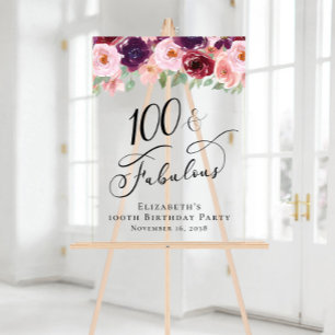 Elegantes florales Willkommensschild zum 100. Gebu Acrylschild