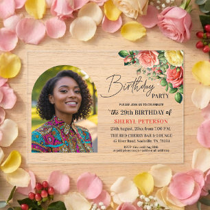 Elegantes Florales zum 29. Geburtstag mit Foto Acryleinladungen