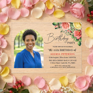Elegantes Florales zum 44. Geburtstag mit Foto  Acryleinladungen