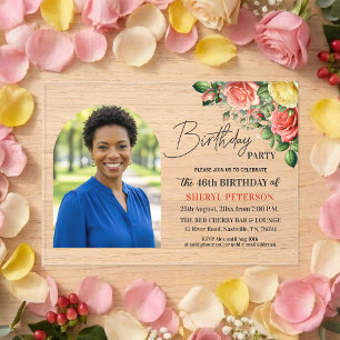 Elegantes Florales zum 46. Geburtstag mit Foto  Acryleinladungen