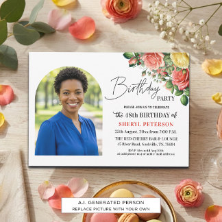 Elegantes Florales zum 48. Geburtstag mit Foto  Einladung