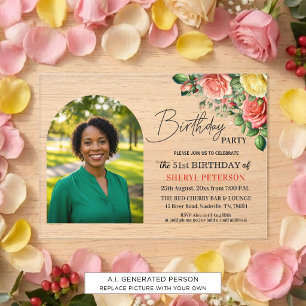 Elegantes Florales zum 51. Geburtstag mit Foto  Acryleinladungen