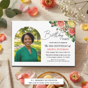 Elegantes Florales zum 58. Geburtstag mit Foto Einladung