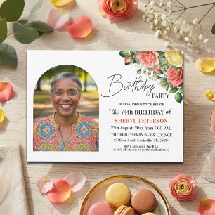 Elegantes Florales zum 74. Geburtstag mit Foto Einladung