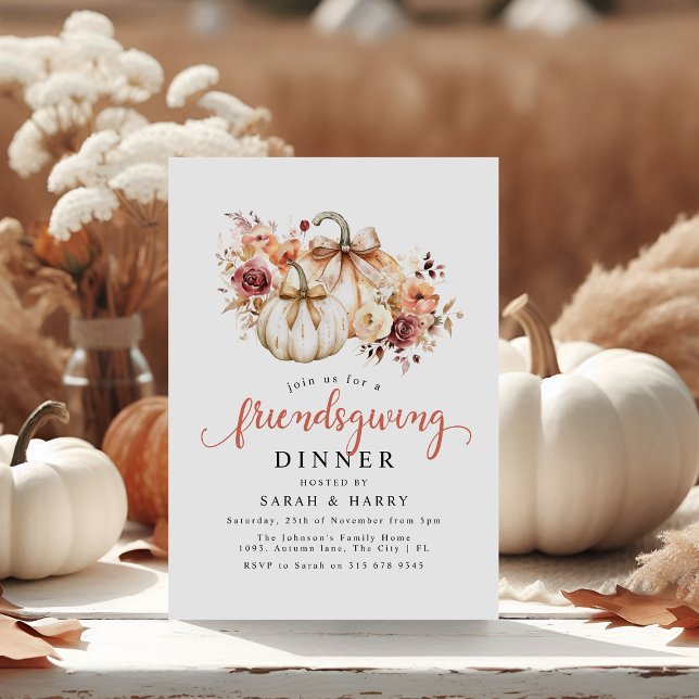 Elegantes Florals & Pumpkins Freundliches Abendess Einladung (Von Creator hochgeladen)
