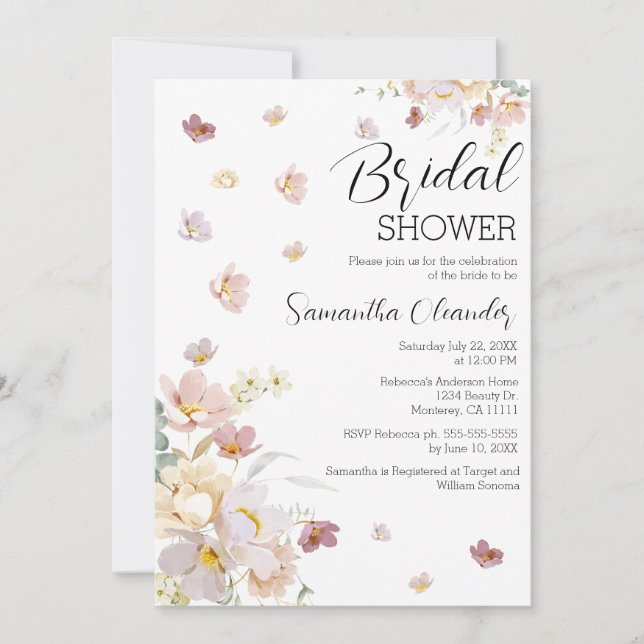 Elegantes Florals Wildblumen Brautparty Einladung (Vorderseite)