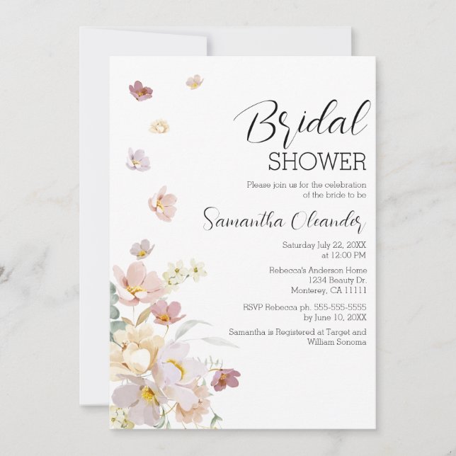 Elegantes Florals Wildblumen Brautparty Einladung (Vorderseite)